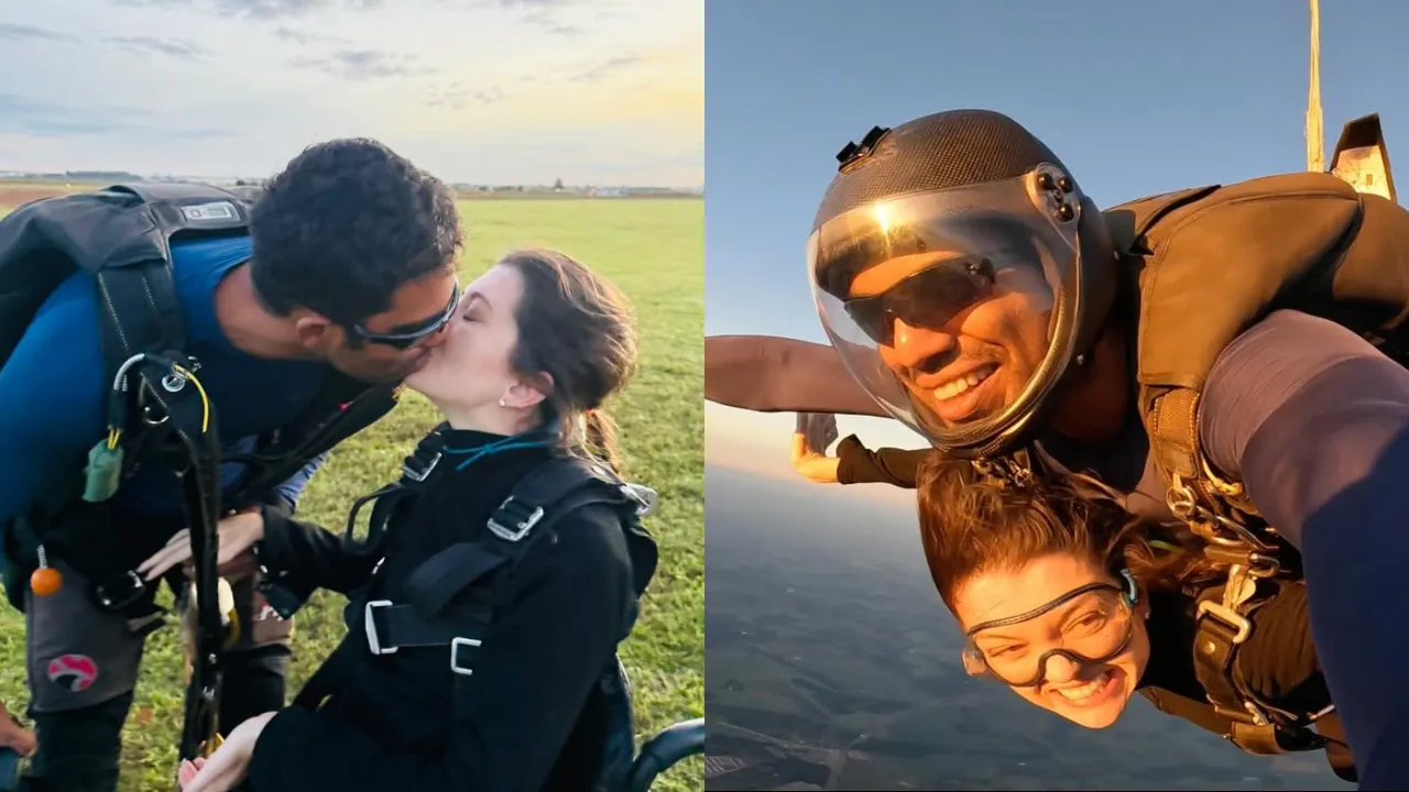 Paraplégica após cirurgia, goiana volta a saltar de paraquedas com apoio do marido e transforma história em inspiração - Imagem do artigo