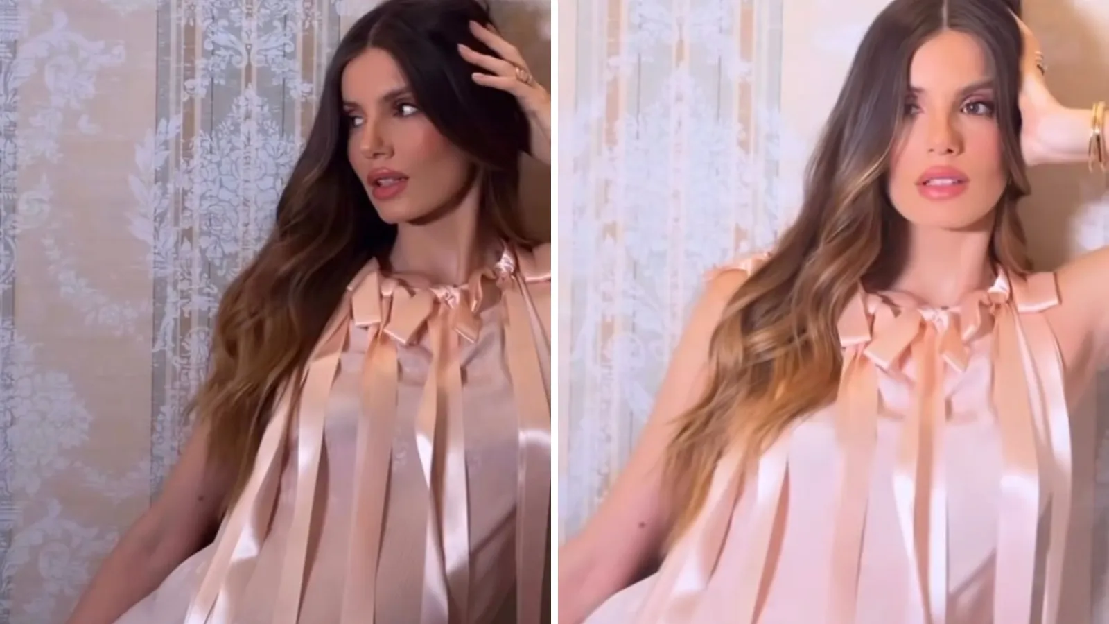 Camila Queiroz mostra barriga de 5 meses em ensaio com vestido rosa inusitado - Imagem do artigo