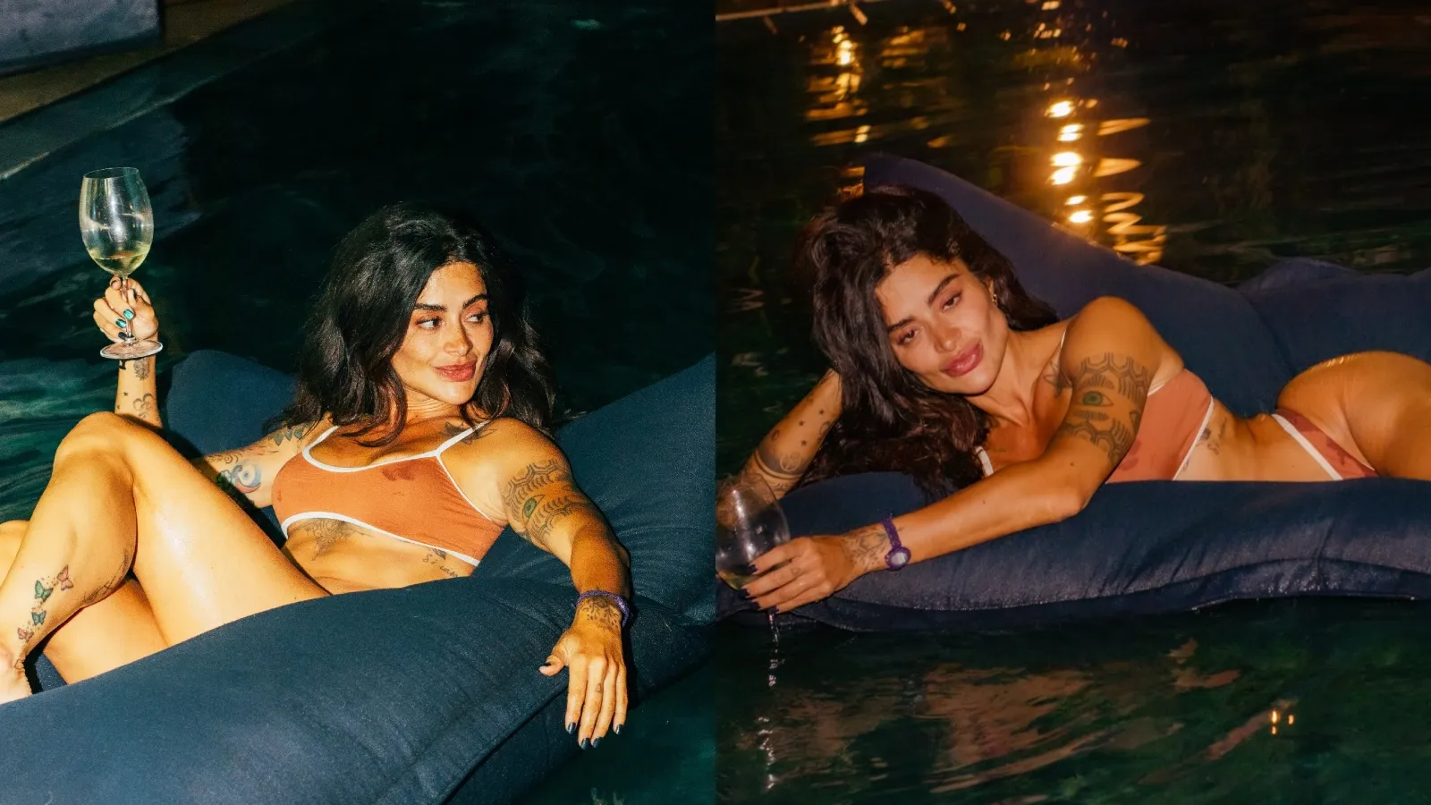 Aline Campos de biquíni exibe tatuagens em ensaio na piscina - Imagem do artigo