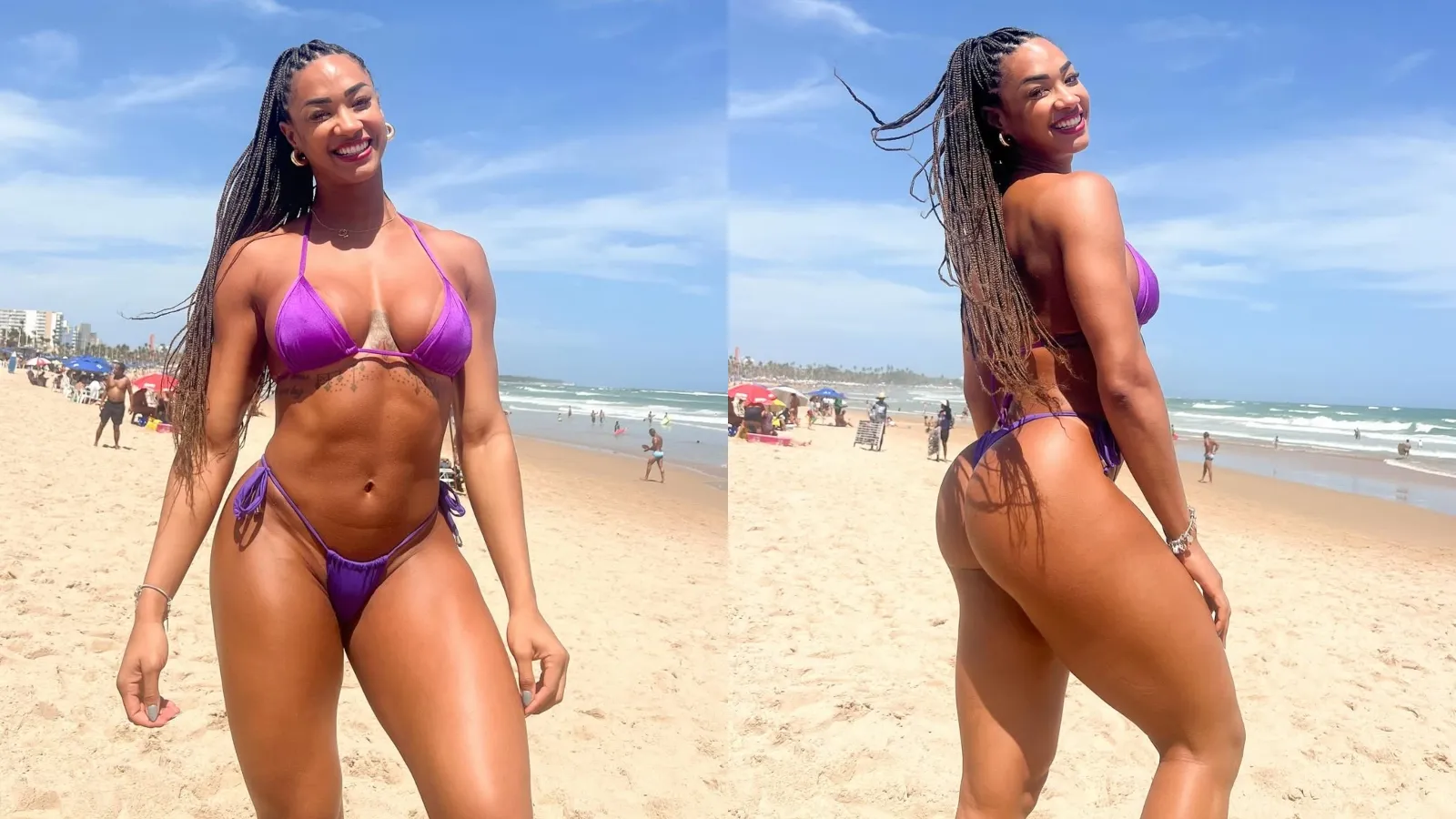 Aline Patriarca exibe biquíni roxo e bronze em Salvador - Imagem do artigo