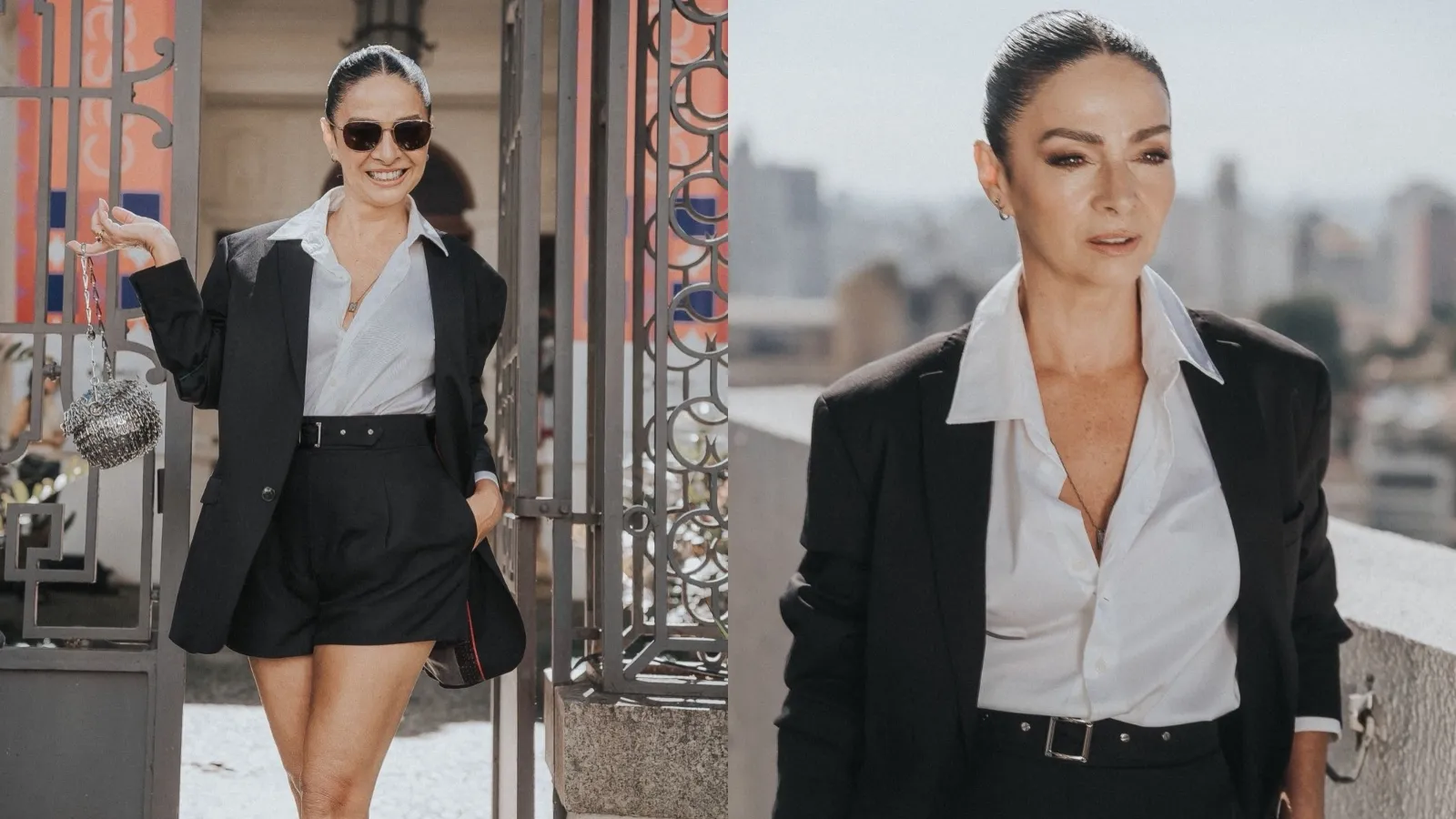 Claudia Ohana exibe look com blazer e short curto - Imagem do artigo