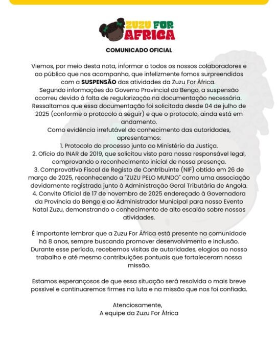 ONG Zuzu for Africa é suspensa por falta de documentos - Imagem do artigo original