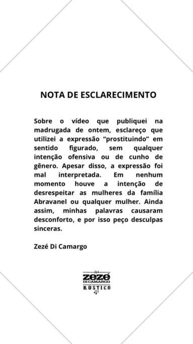 Zezé di Camargo pede desculpas à família Abravanel - Imagem do artigo original
