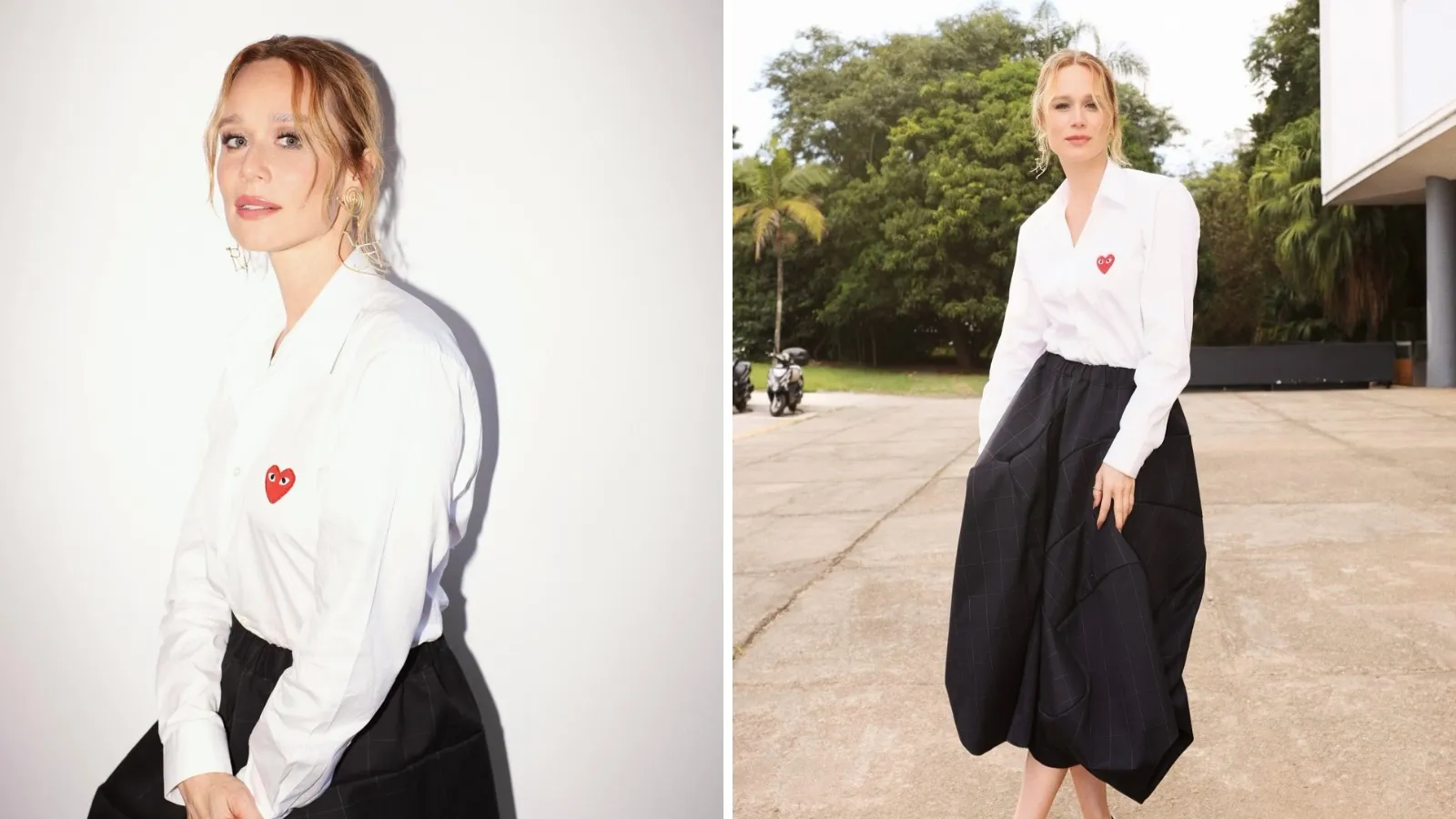 Mariana Ximenes exibe look da Comme des Garçons na SP-Arte - Imagem do artigo