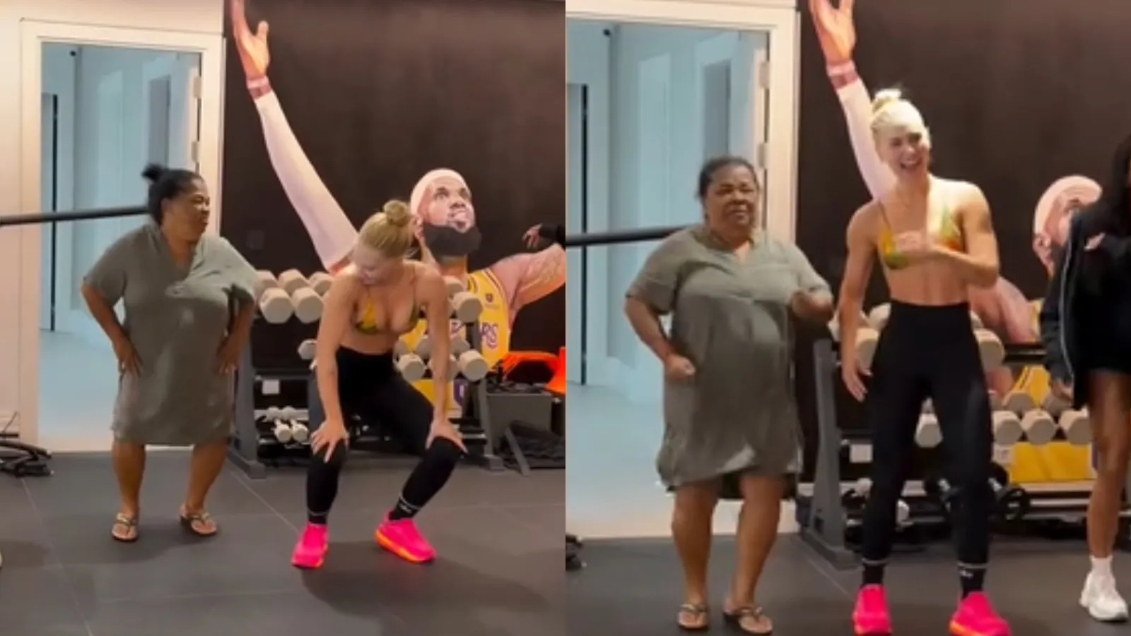 Virginia dança com tia-avó de Vini Jr em academia de Madri - Imagem do artigo