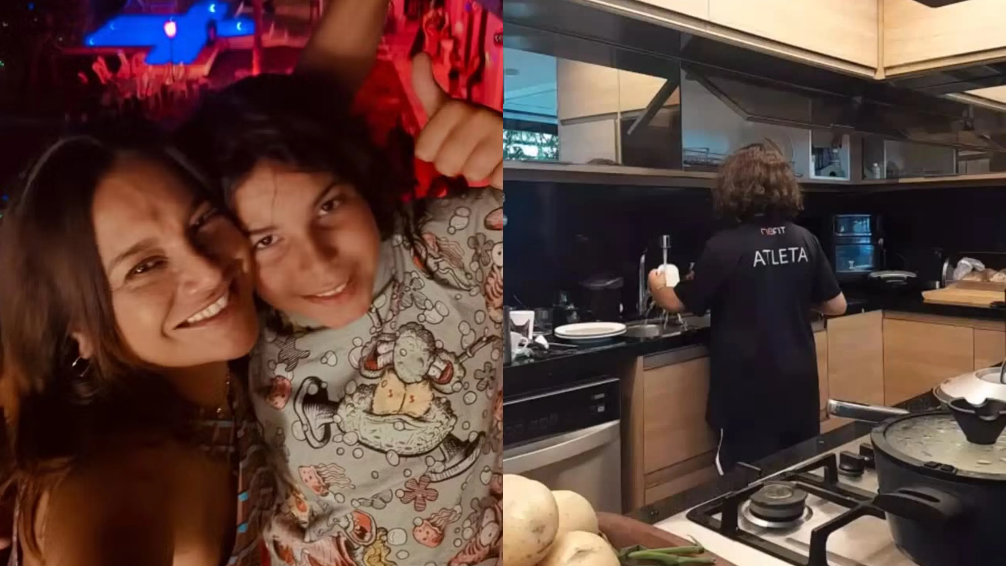 Dira Paes mostra filho lavando louça e alerta uso de água - Imagem do artigo